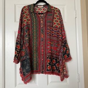 Johnny Was 100% Silk Blouse Button Up Size Small